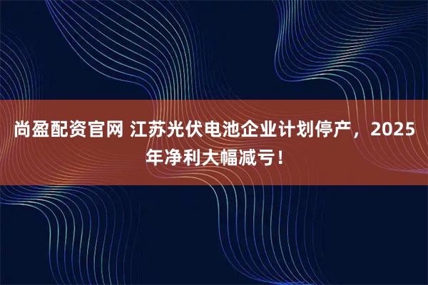 尚盈配资官网 江苏光伏电池企业计划停产，2025年净利大幅减亏！