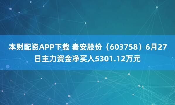 本财配资APP下载 秦安股份（603758）6月27日主力资金净买入5301.12万元